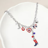 Enamel American USA Flag Western Cowboy Boot Bow Heart Pearl Charm Station Necklace