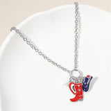 Enamel American USA Flag Western Cowboy Boot Hat Heart Pearl Charm Pendant Necklace