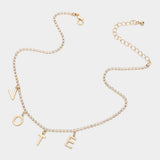 Metal VOTE Initial Message Station Rhinestone Chain Necklace