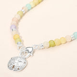 Textured Metal Sand Dollar Charm Pendant Beaded Necklace