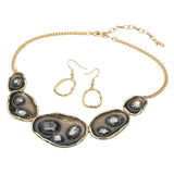 Abstract Gemstone Embellished Enamel Oval Plate Link Statement Necklace