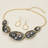 Abstract Gemstone Embellished Enamel Oval Plate Link Statement Necklace