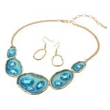 Abstract Gemstone Embellished Enamel Oval Plate Link Statement Necklace