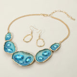 Abstract Gemstone Embellished Enamel Oval Plate Link Statement Necklace