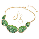 Abstract Gemstone Embellished Enamel Oval Plate Link Statement Necklace