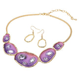 Abstract Gemstone Embellished Enamel Oval Plate Link Statement Necklace