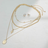 2PCS - Layered Religious Oval Coin Angel Pendant Chain Necklaces