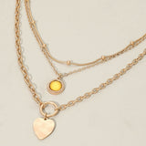 Heart Charm Round Stone Pendant Accent Layered Necklace
