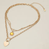 Heart Charm Round Stone Pendant Accent Layered Necklace