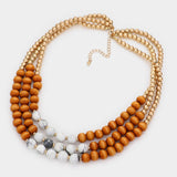 Wood Beaded Triple Layered Necklace