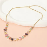 Stainless Steel Mixed Shape Faceted Gem Link Necklace