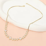 Stainless Steel Mixed Shape Faceted Gem Link Necklace