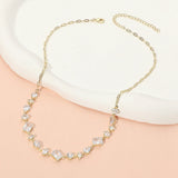 Stainless Steel Mixed Cut Gem Link Necklace
