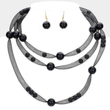 Pearl Accented Triple Layered Mesh Bib Necklace