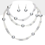 Pearl Accented Triple Layered Mesh Bib Necklace