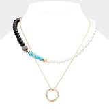 Open Metal Circle Pendant Pearl Shamballa Ball Faceted Beaded Necklace