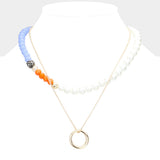 Open Metal Circle Pendant Pearl Shamballa Ball Faceted Beaded Necklace