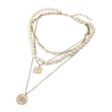Round Evil Eye Square Pendant Wooden Beaded Multi Layered Necklace