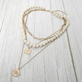 Round Evil Eye Square Pendant Wooden Beaded Multi Layered Necklace