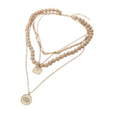 Round Evil Eye Square Pendant Wooden Beaded Multi Layered Necklace