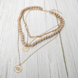 Round Evil Eye Square Pendant Wooden Beaded Multi Layered Necklace