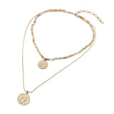Layered Coin Pendant Beaded Necklace