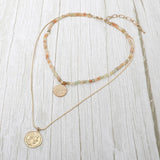 Layered Coin Pendant Beaded Necklace