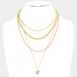 Metal Heart Pendant Multi Layered Necklace