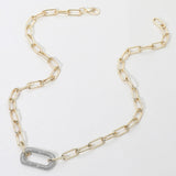 14K Gold Plated CZ Stone Paved Oval Pendant Link Paperclip Chain Necklace