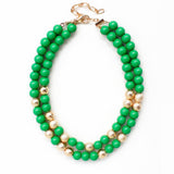 Mardi Gras Brass Metal Wood Ball Double Layered Necklace
