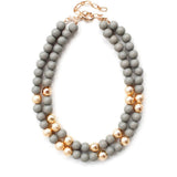 Mardi Gras Brass Metal Wood Ball Double Layered Necklace