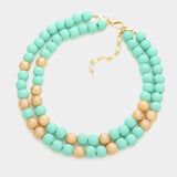 Mardi Gras Brass Metal Wood Ball Double Layered Necklace