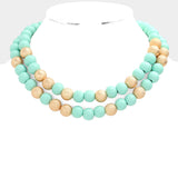 Mardi Gras Brass Metal Wood Ball Double Layered Necklace
