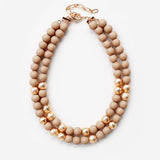 Mardi Gras Brass Metal Wood Ball Double Layered Necklace