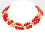 Mardi Gras Brass Metal Wood Ball Double Layered Necklace