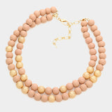 Mardi Gras Brass Metal Wood Ball Double Layered Necklace