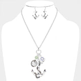 Enamel Ship Heel Detailed Metal Anchor Pendant Necklace