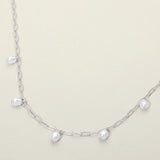 Minimal Pearl Bead Charm Station Paperclip Chain Necklace