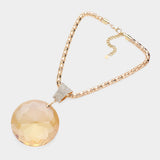Oversized Round Glass Stone Pendant Pointed Necklace