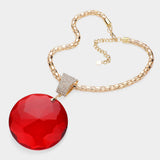 Oversized Round Glass Stone Pendant Pointed Necklace
