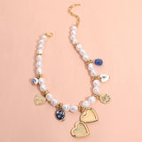 Metal Heart Locket Ceramic Ball Heart Evil Eye Charm Station Pearl Necklace