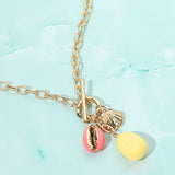 Enamel Sea Shell Puka Shell Toggle Pendant Necklace