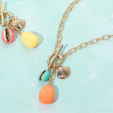 Enamel Sea Shell Puka Shell Toggle Pendant Necklace