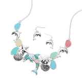 Sea Glass Dolphin Metal Seashell Sand Dollar Starfish Embellished Necklace