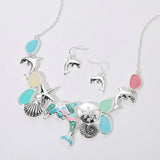 Sea Glass Dolphin Metal Seashell Sand Dollar Starfish Embellished Necklace