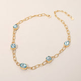 Oval Teardrop Square Stone Bezel Link Necklace