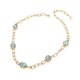 Oval Teardrop Square Stone Bezel Link Necklace