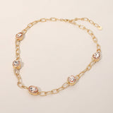 Oval Teardrop Square Stone Bezel Link Necklace