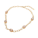 Oval Teardrop Square Stone Bezel Link Necklace