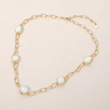 Oval Teardrop Square Stone Bezel Link Necklace